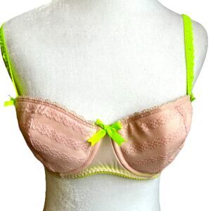 NEW Victoria Secret Sexy Little Things Push Up Bra 36B Pink Neon Green Bows Y2K